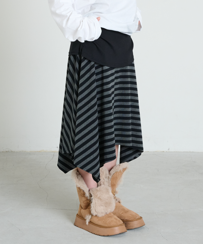 STRIPE SYMBOL UNBALANCED SKIRT