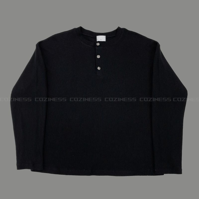 WE button point henley neck warmer waffle tea (4 colors)