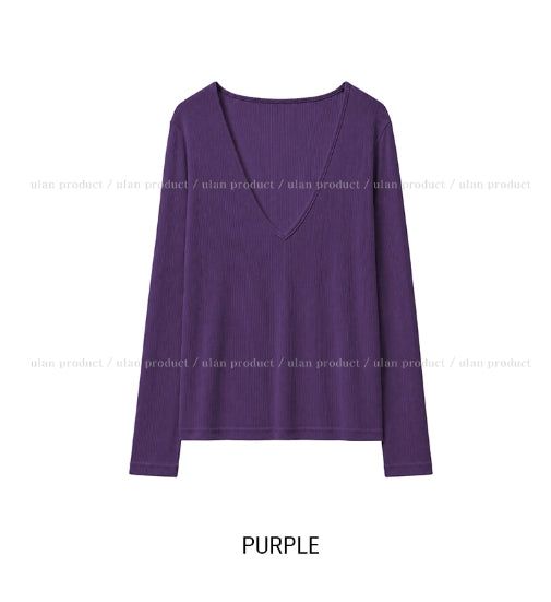 Melting See-through Deep V-Neck Ribbed Long Sleeve
