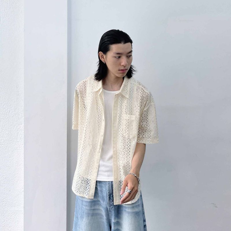 Hollow Knit Striped Shirt