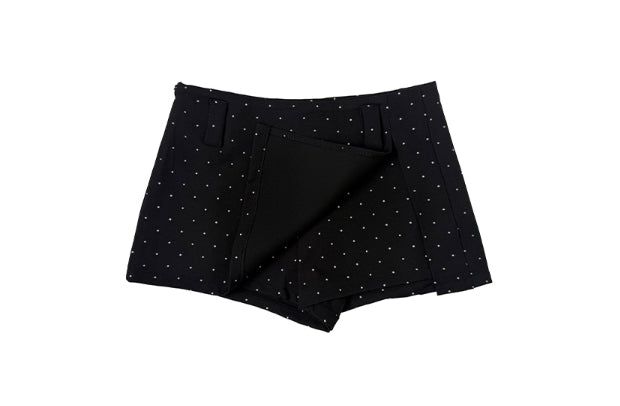 Oen Dot Slit Belt Mini Skirt