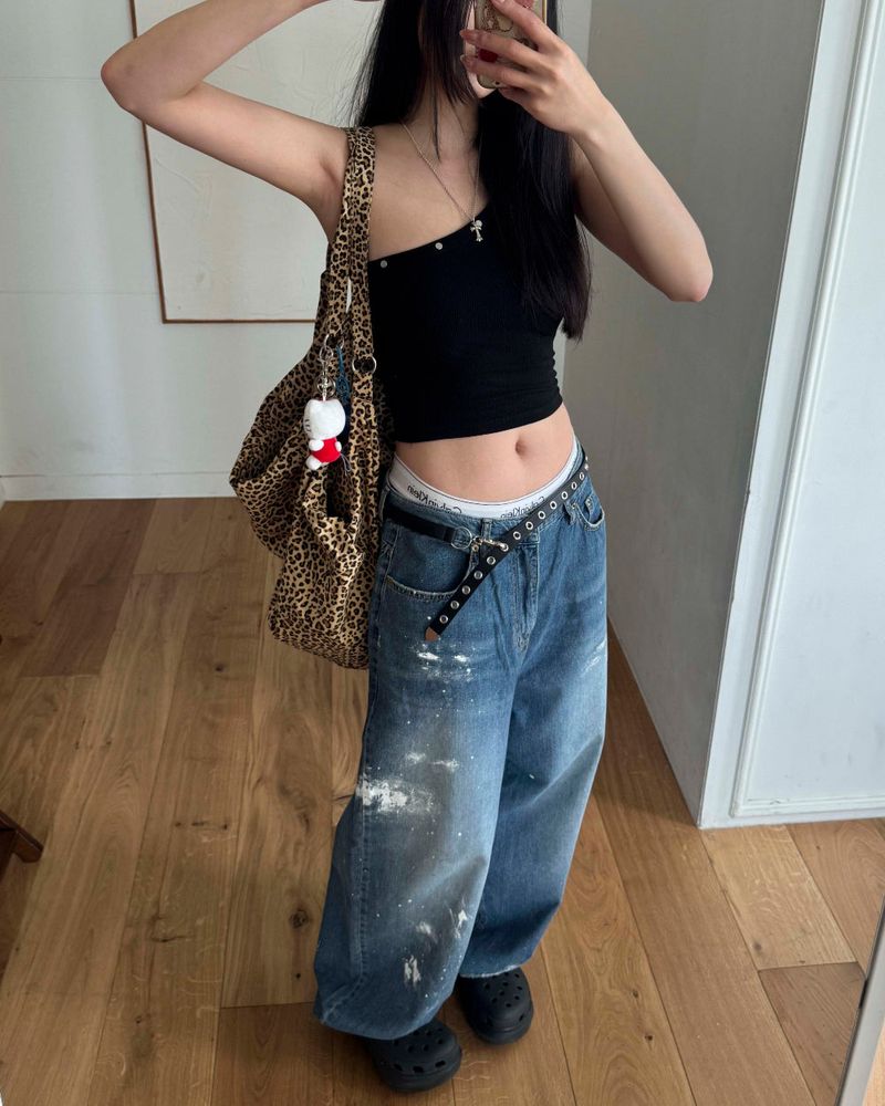 Painted denim pants