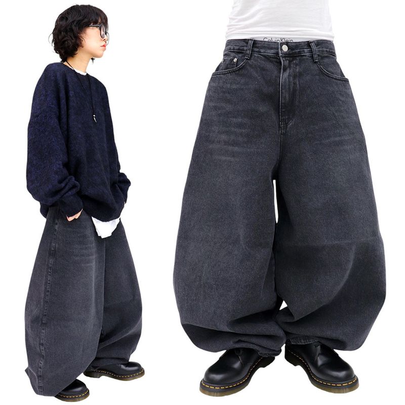 Real balloon washed denim pants