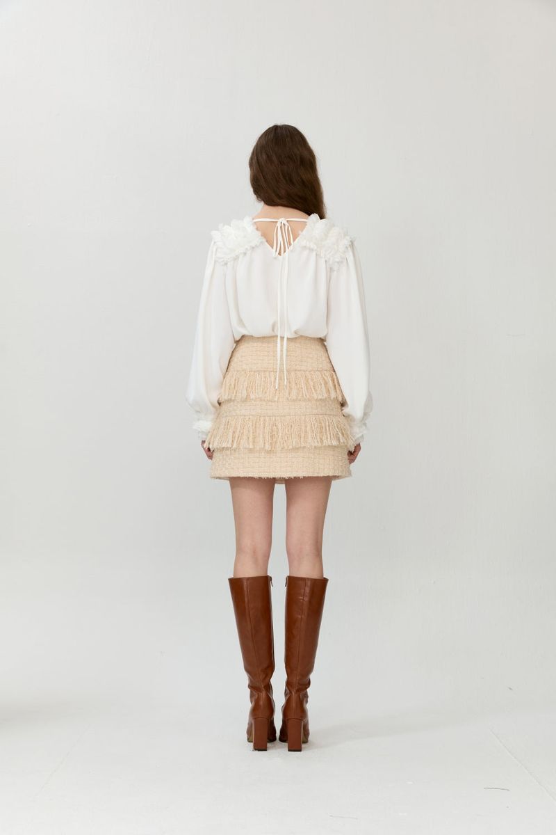 Fringe tweed skirt