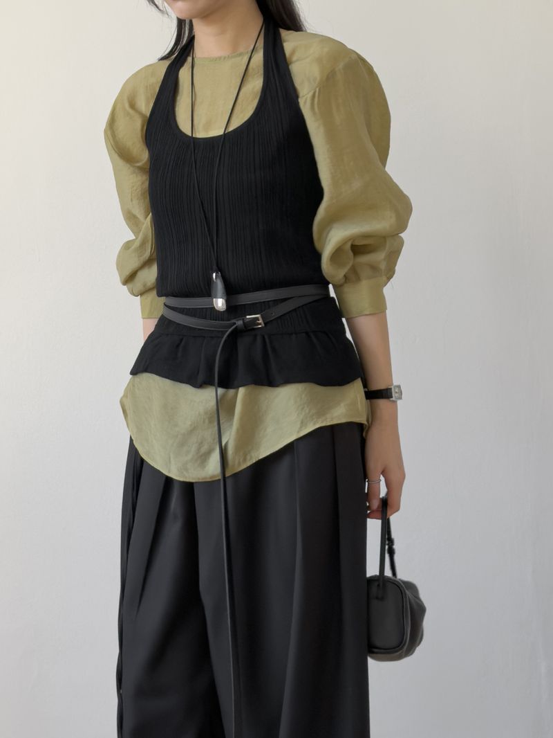 Tencel Two-Way Round Neck Blouse