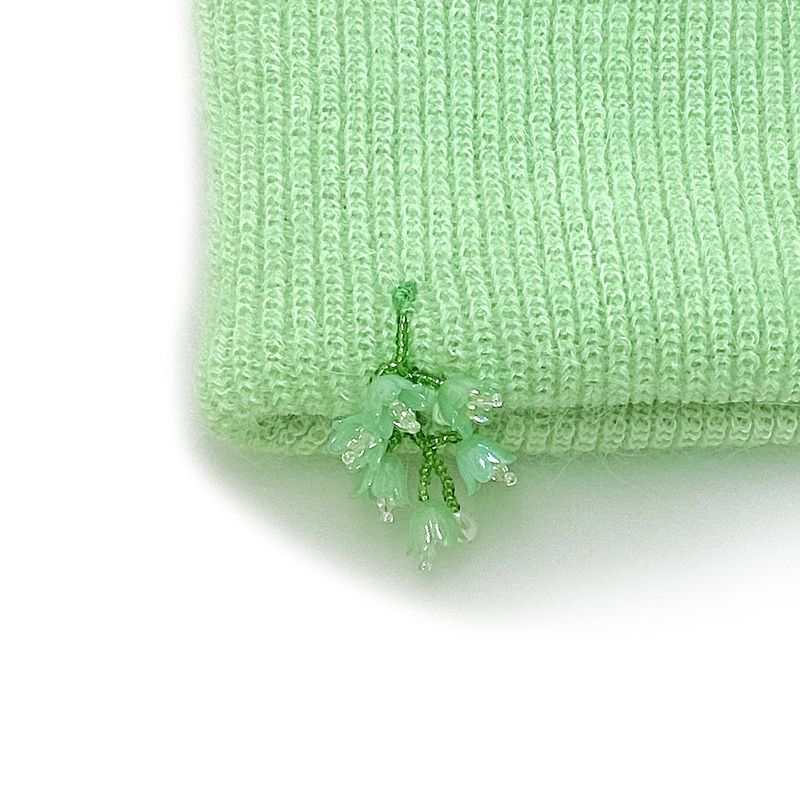 Drop Green Flower Beads Beanie [Angora Green]