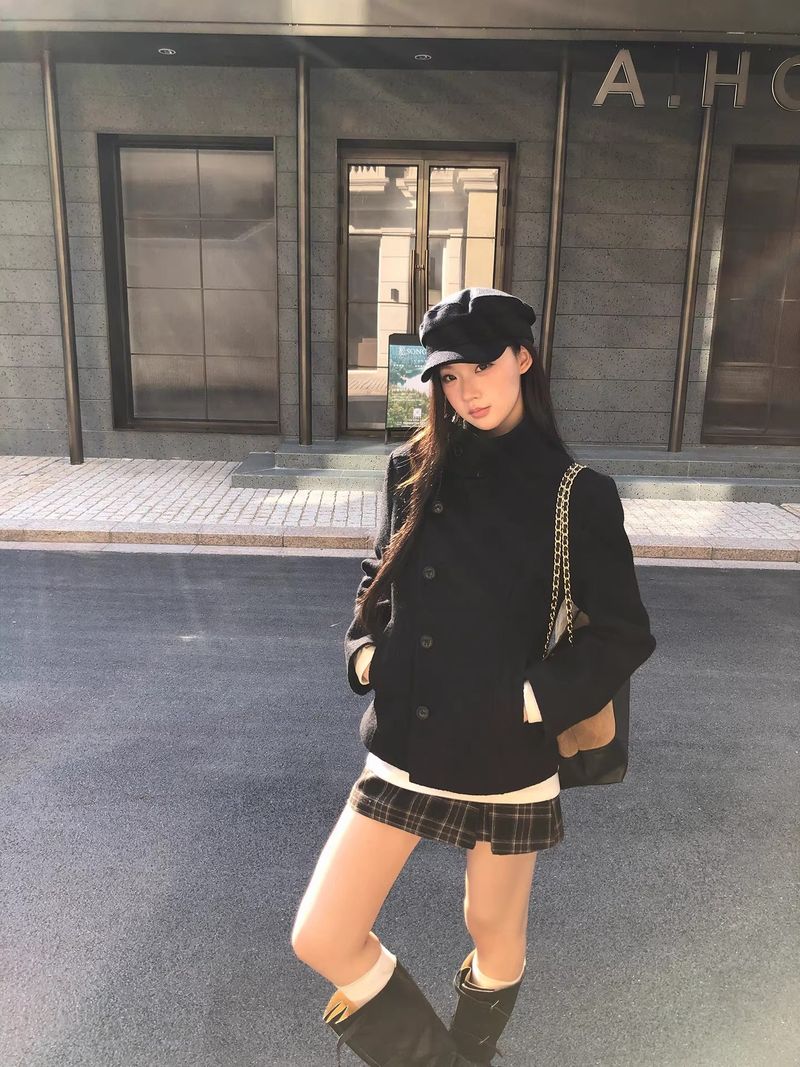 Royal black high-neck wool jacket