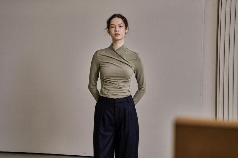 DRAPE JERSEY TOP_KHAKI