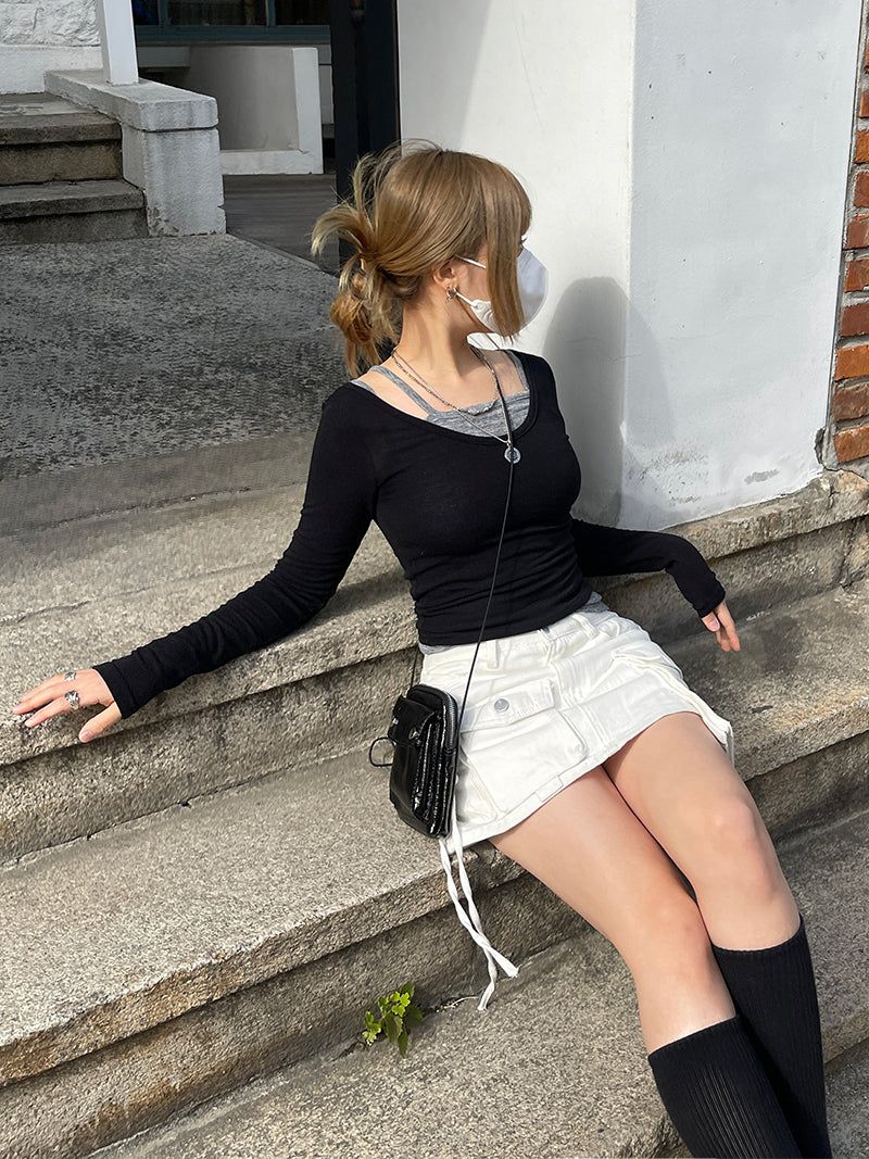 Daily U-neck Tee Layered Sleeveless Set