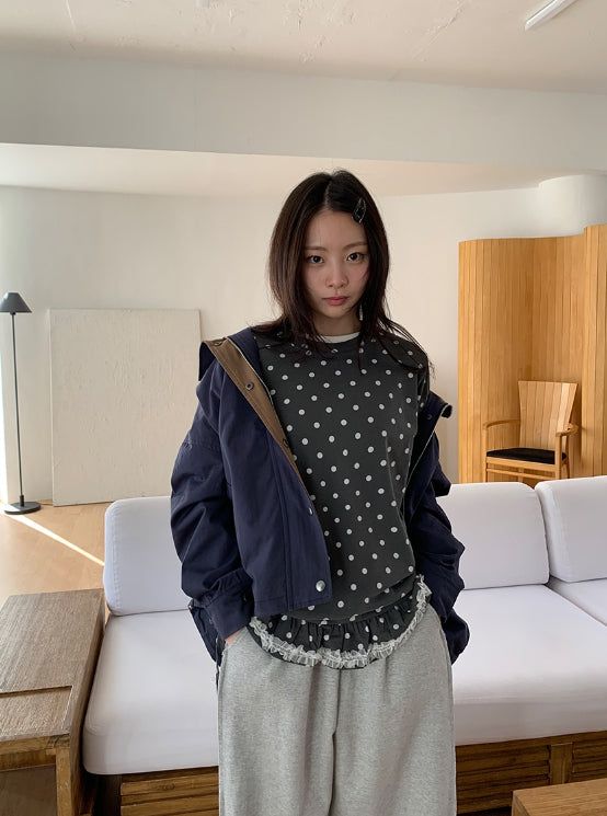 Cotton Color Matching Collar Bomber Jacket