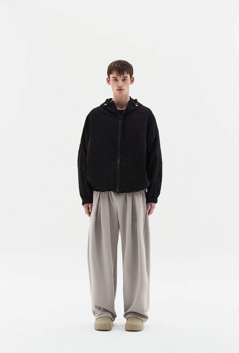 deep four tuck flow banding pants warm grey