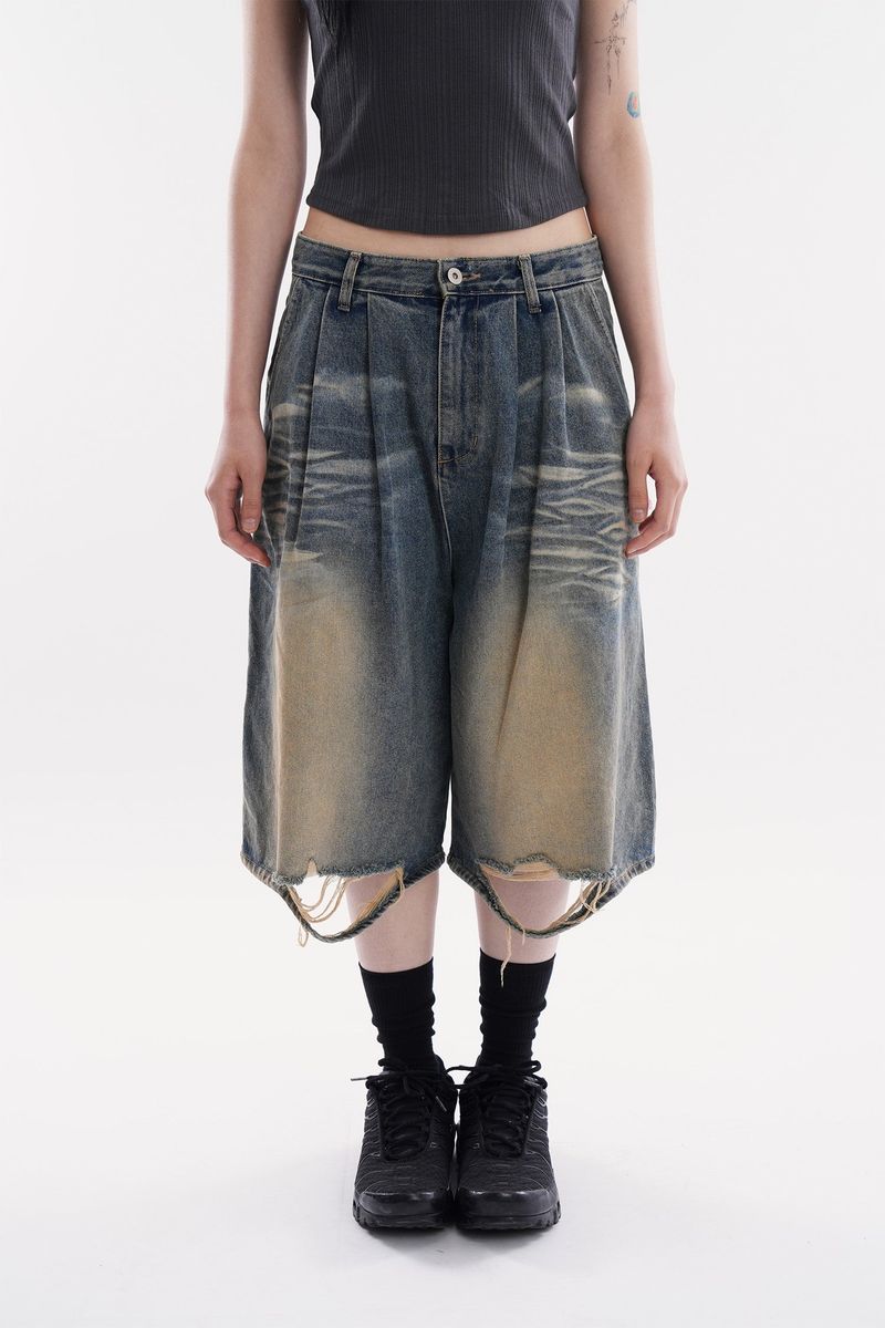 Raucohouse(ラウコハウス)の「Starry night cut-out bermuda denim pants(Pants)」