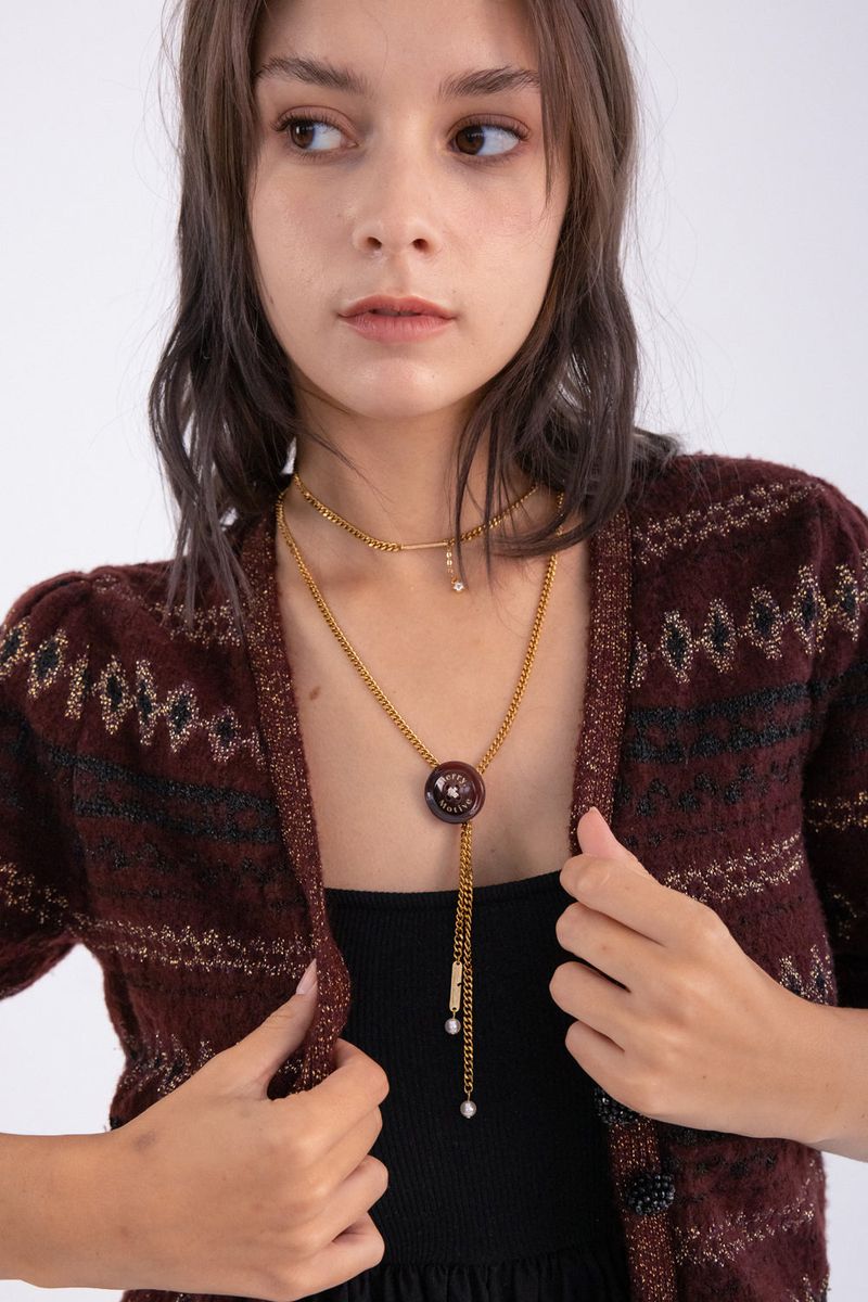 Button point bolo tie chain necklace (Wine)