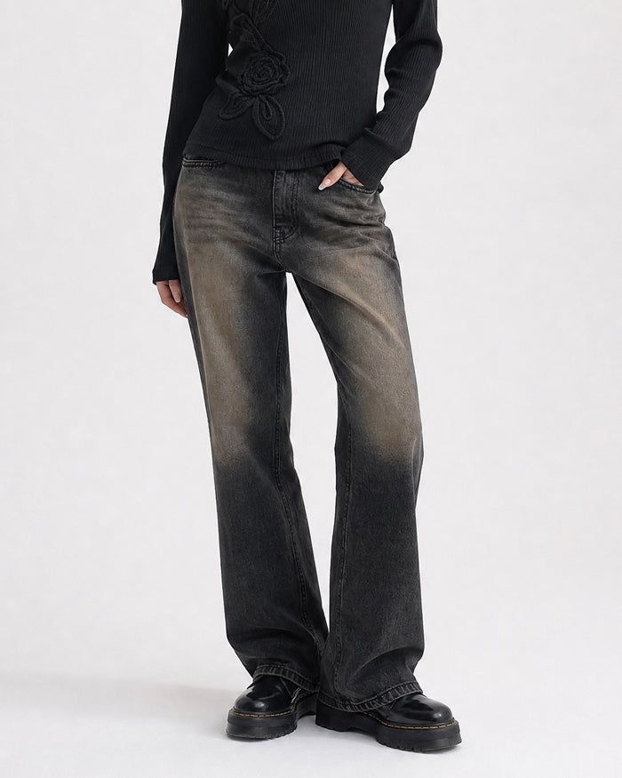(W's) Black Washed Bootscut Jeans
