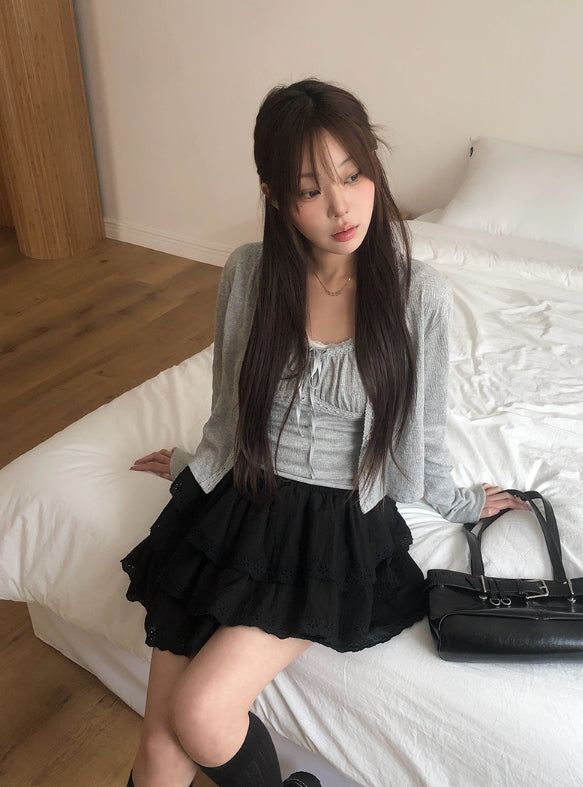 anyonemore（エニーワンモアー）の「Lano Lace Ribbon Sleeveless Cardigan Set（Tops）」