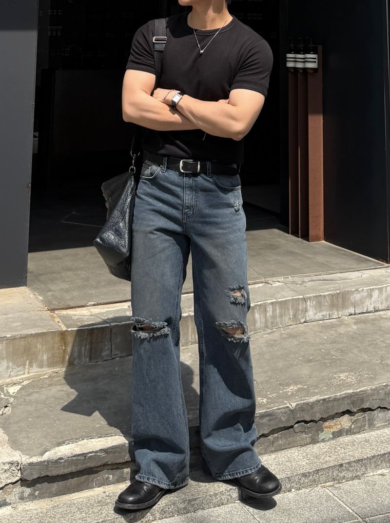Dis damage flare denim pants