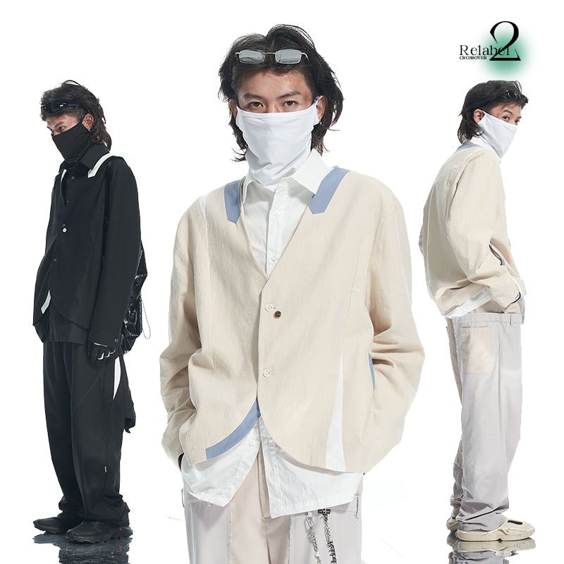 RELABEL（リレーベル）の「RELABEL Structured Cut Contrast-Colored Patchwork Fake Two-Piece Loose Blazer（Jackets/Outerwear）」
