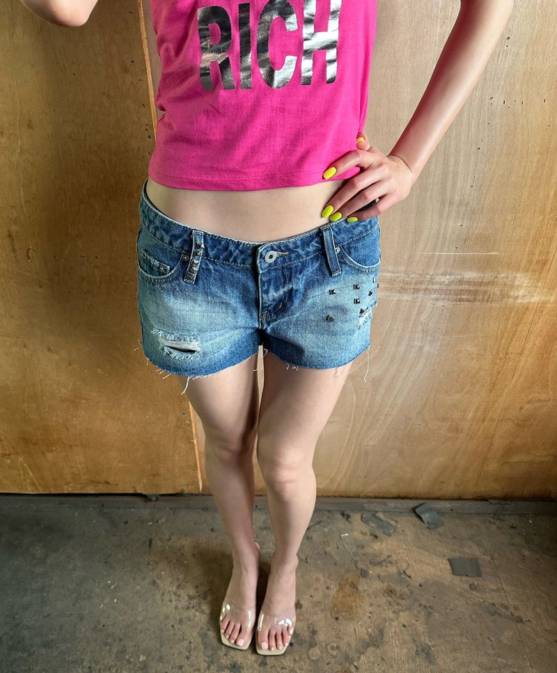 stud vintage denim shorts