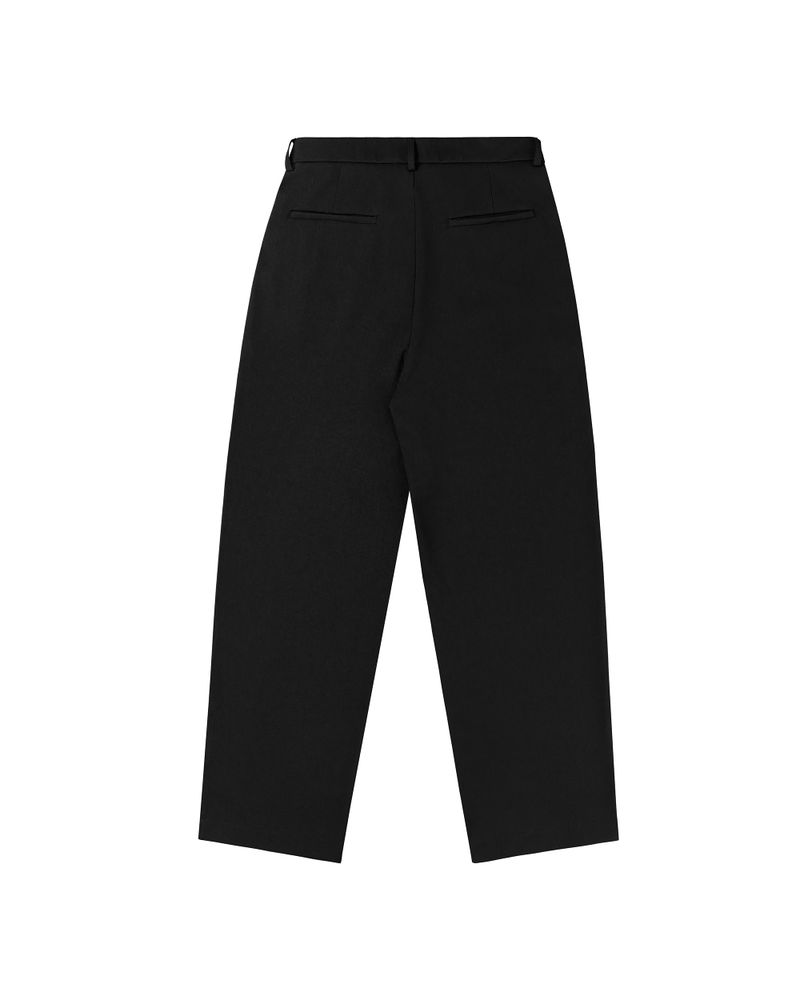 Metal Label Wide Trouser Pants - Black