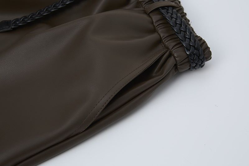 Twisted Belt Leather Long Skirt
