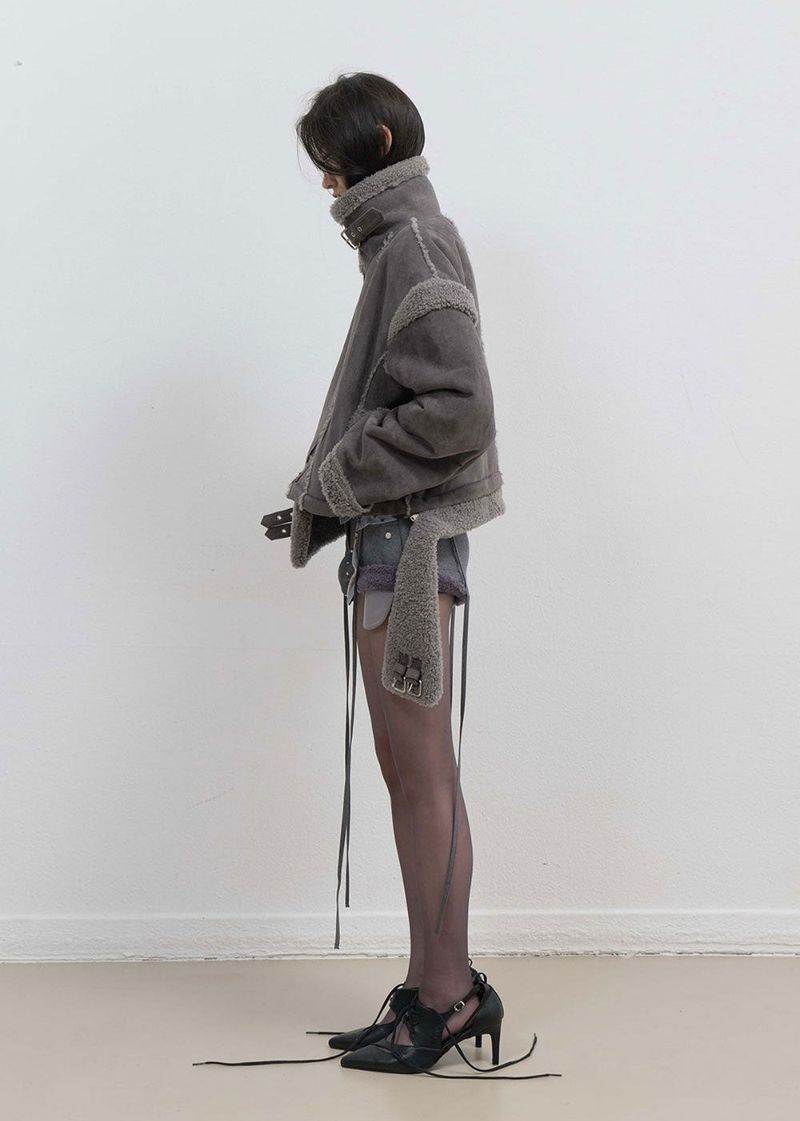 Detachable Fur Shearling Jacket / Charcoal