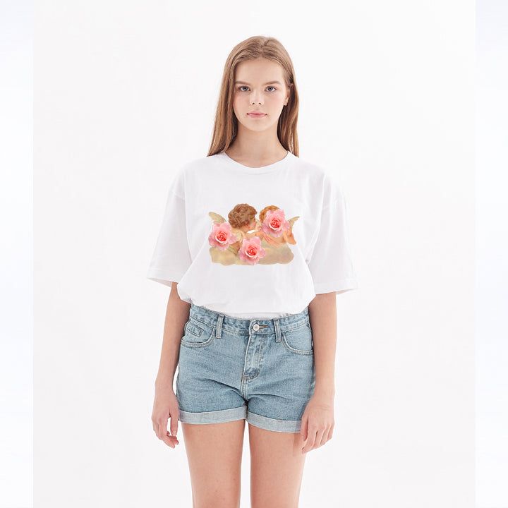 ATAR(アタル)の「angel print wide short sleeve t-shirt white(Tops)」