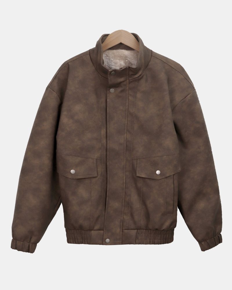 Puen High-Neck Fur Suede Jacket