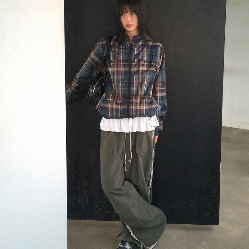 [MADE] Dorman Checkered Windbreaker Nylon Hooded Zip-Up
