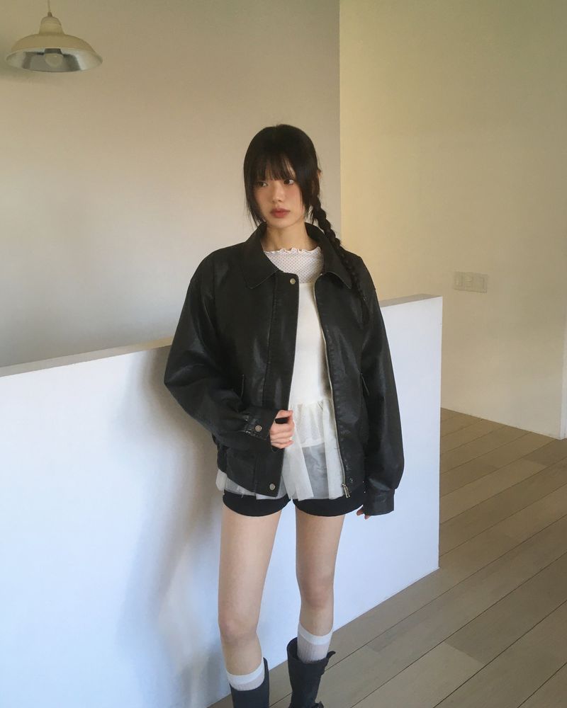 [MADE] Bloom Vintage Washing Pocket Oversized Leather Jacket