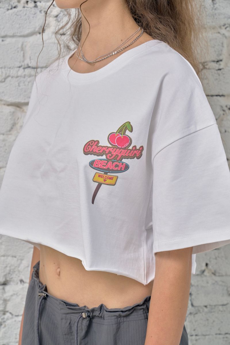 CHERRY BEAR CROP T (WHITE)