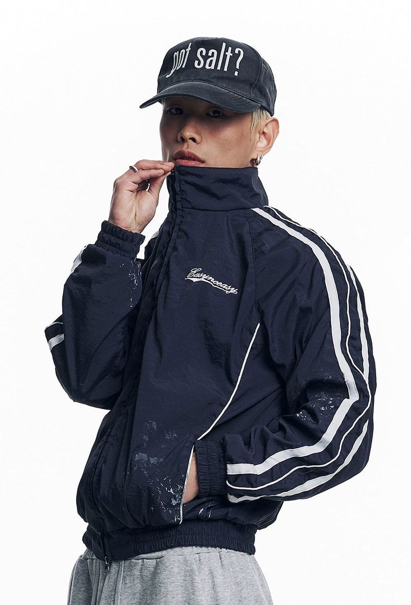 Dirty Nylon Piping Track Jacket - Navy