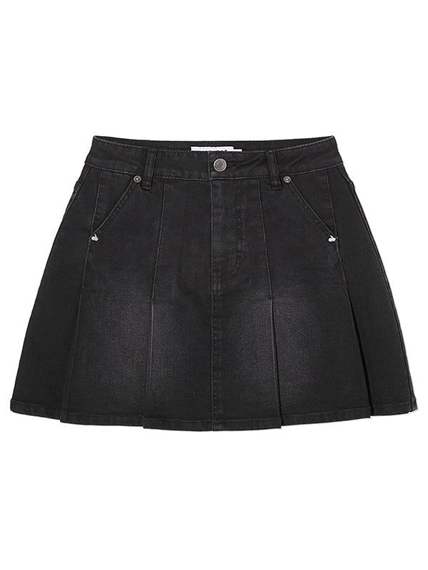 KIRSH（キルシー）の「CHERRY DENIM PLEATS MINI SKIRT [BLACK]（Skirts）」