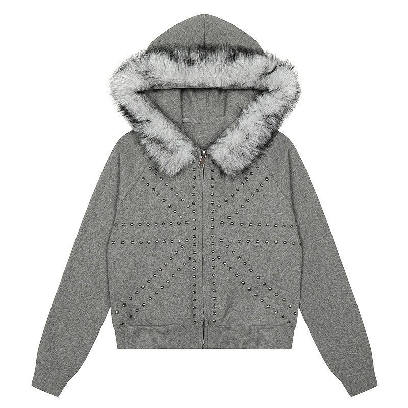 Radiant Stud Fur Hoodie Jumper