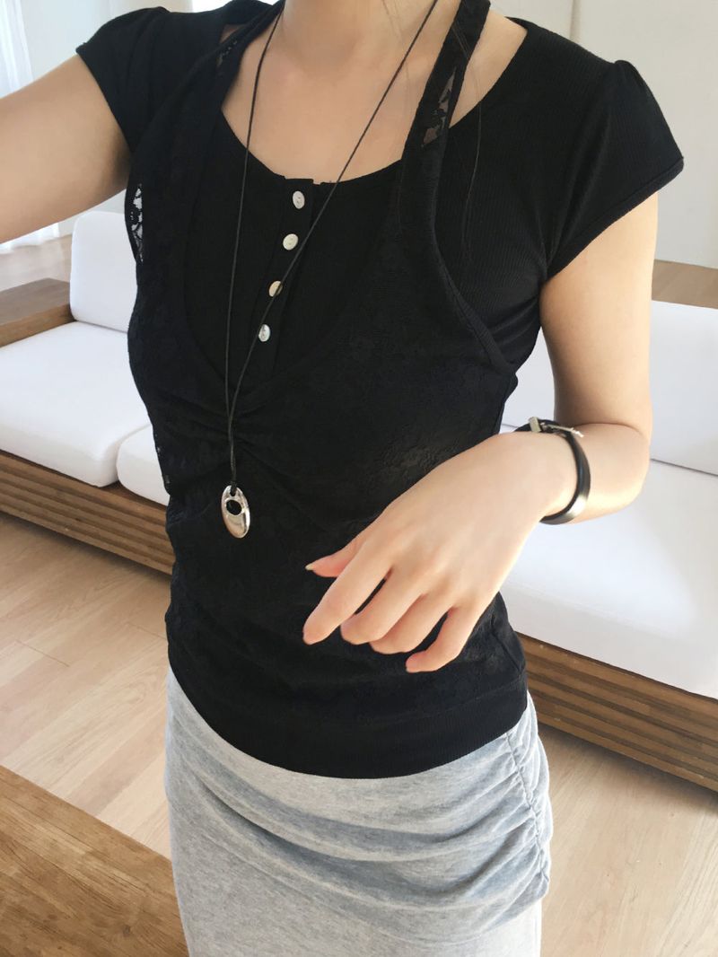 Gather lace halter T