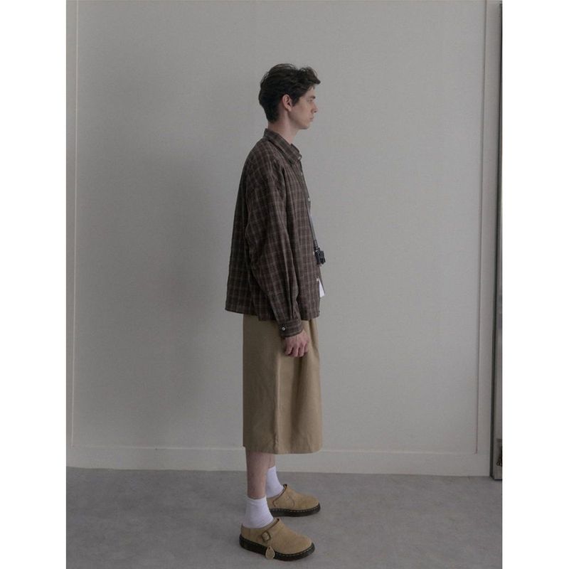 Vintage washing brown check shirts