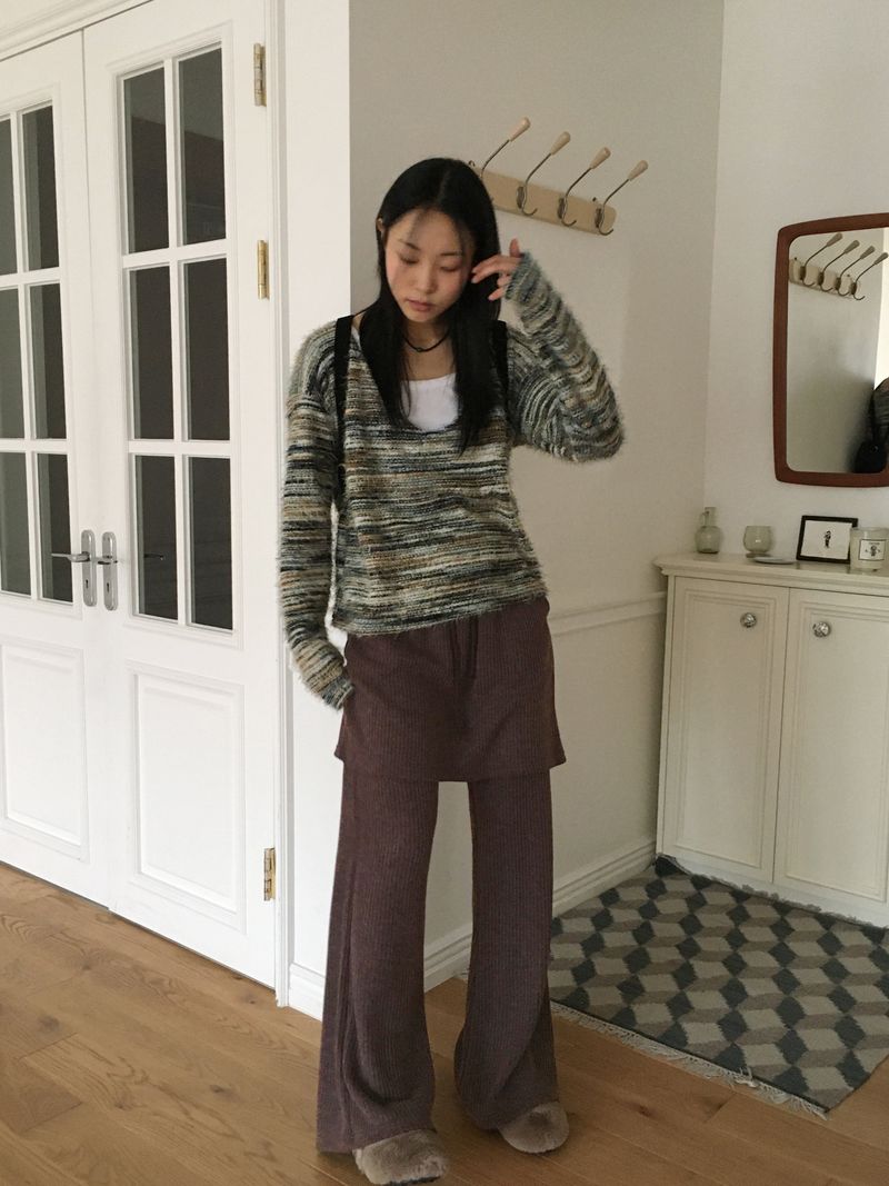 Fisha brushed ribbed skirt pants wide bootcut pants