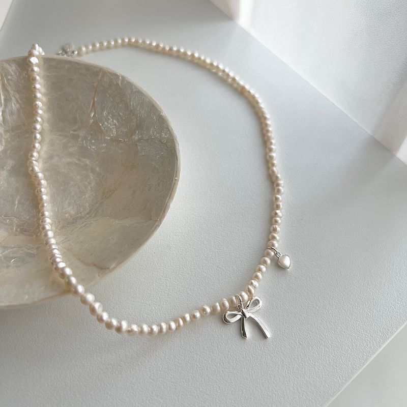 reu Ballet Core Ribbon Wedding Guest Look 925 Freshwater Pearl Embroidery Silver Heart Necklace
