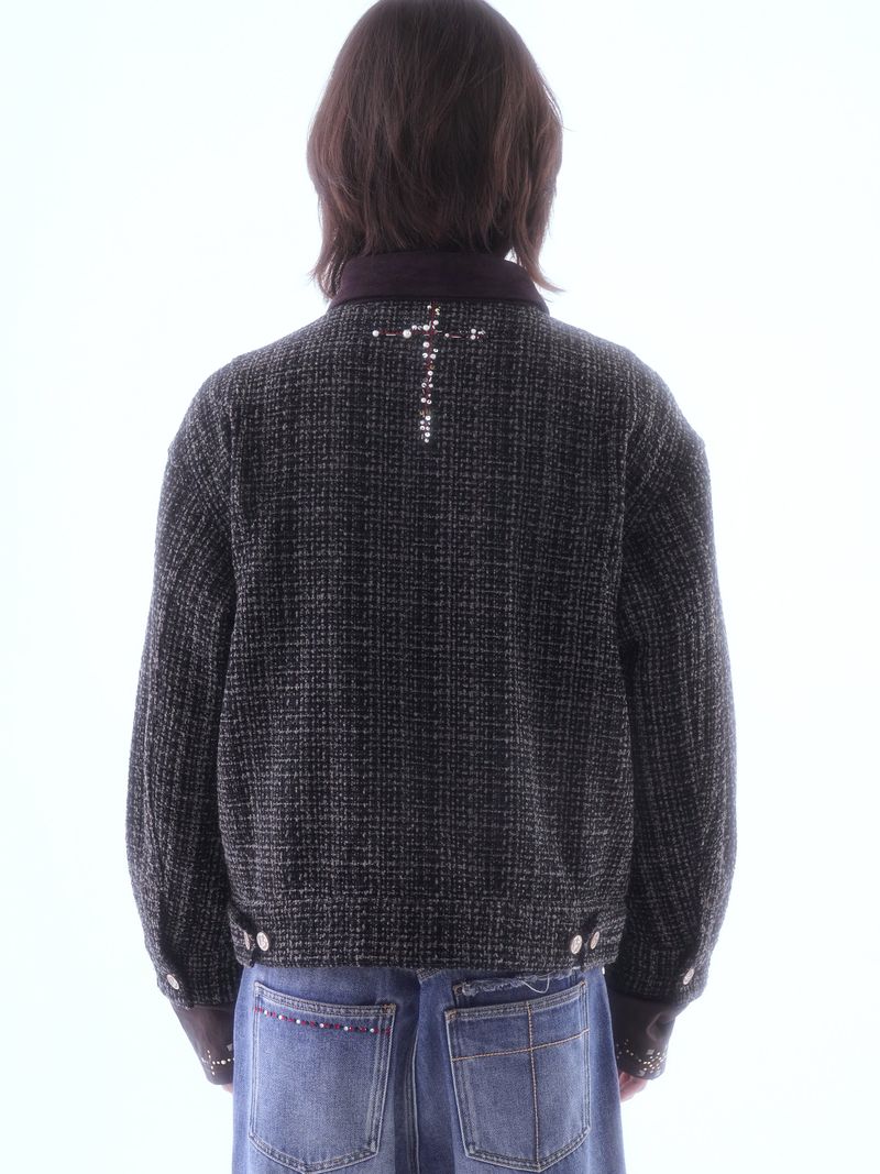 BEADED PIPE EMBROIDERY CROSS JACQUARD DETROIT JACKET