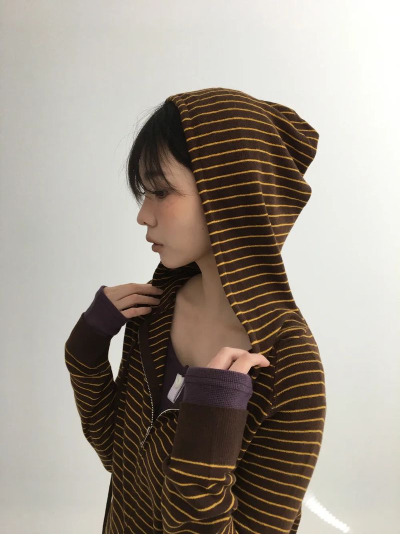 Bobby Striped Knit Zip-Up Hoodie (7color)