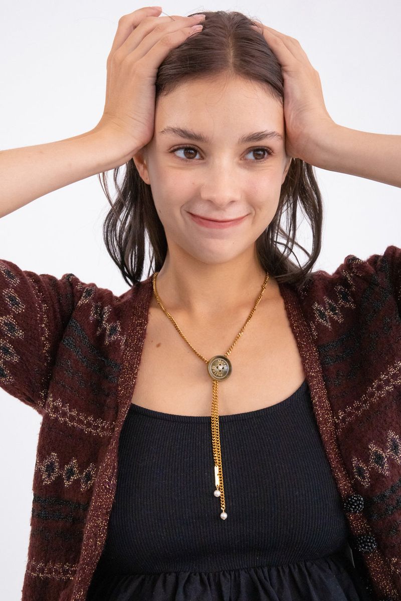 Button point bolo tie chain necklace (Khaki)
