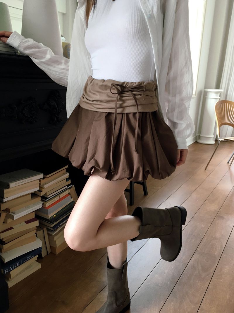 WONDER WONDER(ワンダーワンダー)の「Harding color combination ribbon pumpkin puff mini skirt(Skirts)」