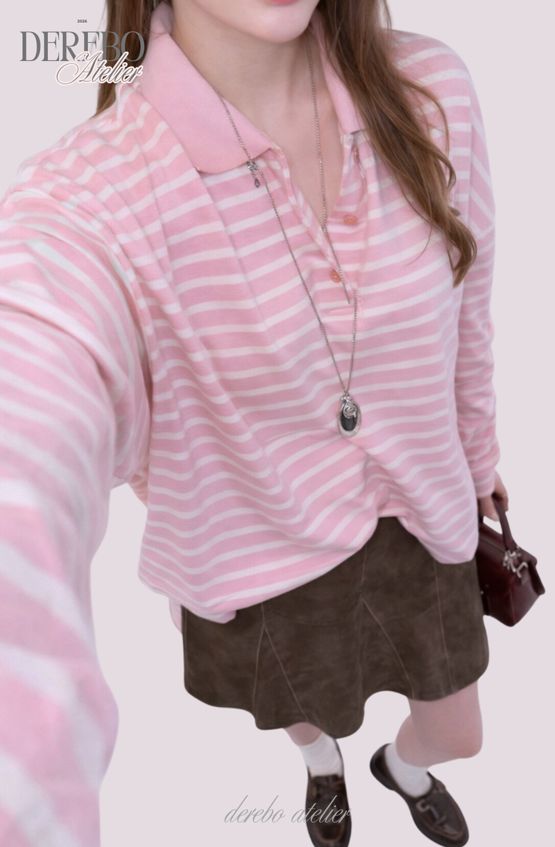 Pink Stripe Loose Collar Tee
