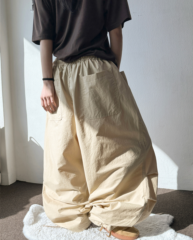 Billion Parachute Balloon Pintuck String Wide Long Pants 3 Colors 