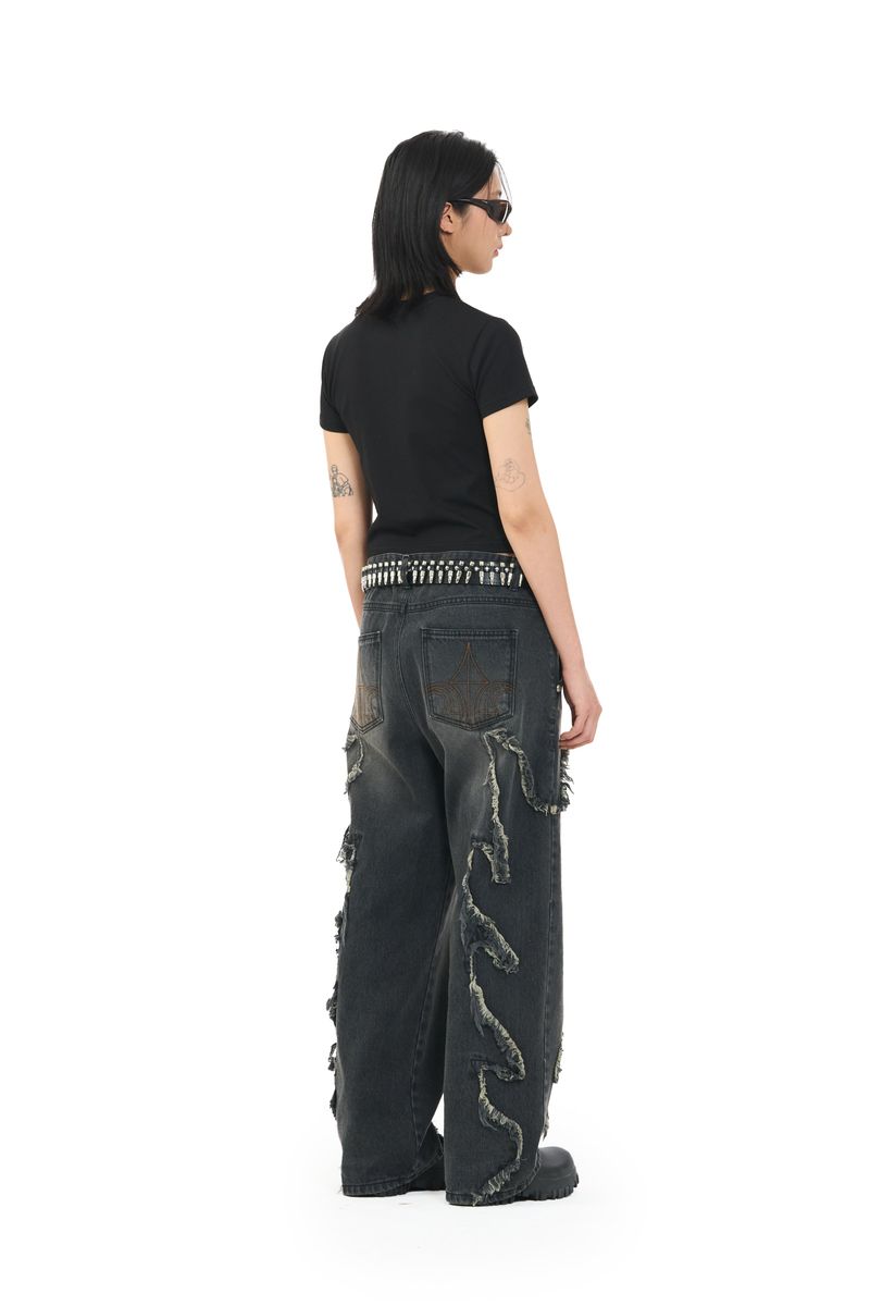 FLAME STAGE PANTS - WASHED BLACK