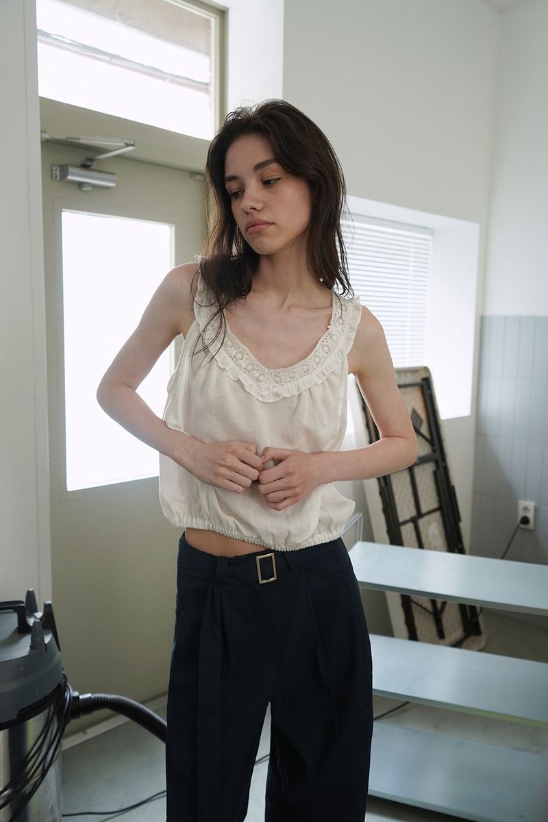 Linen belted pants_navy