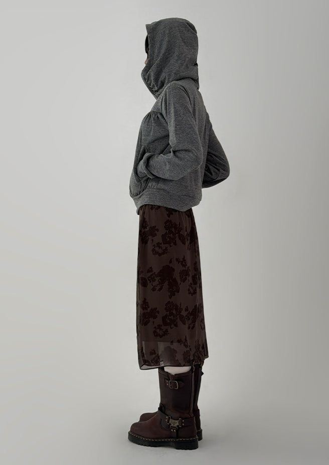SHIRRING HIGH NECK ZIP-UP