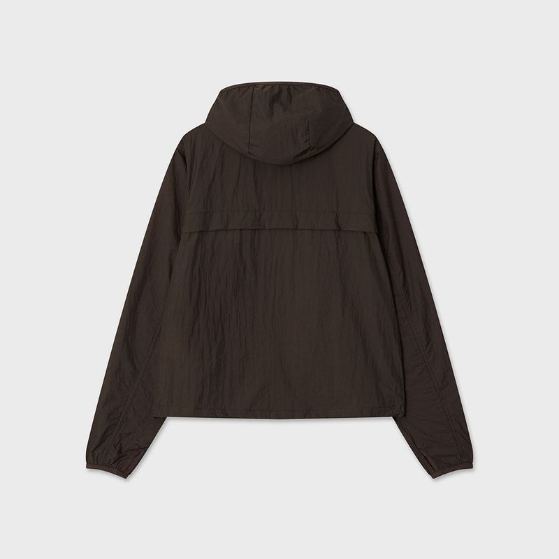 Shirring Hooded Wind Breaker (Brown)