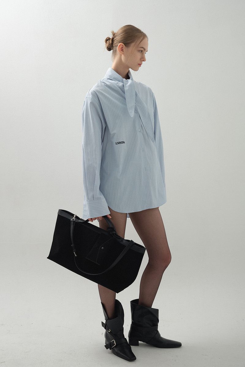 Drape Scarf Shirt_Light Blue