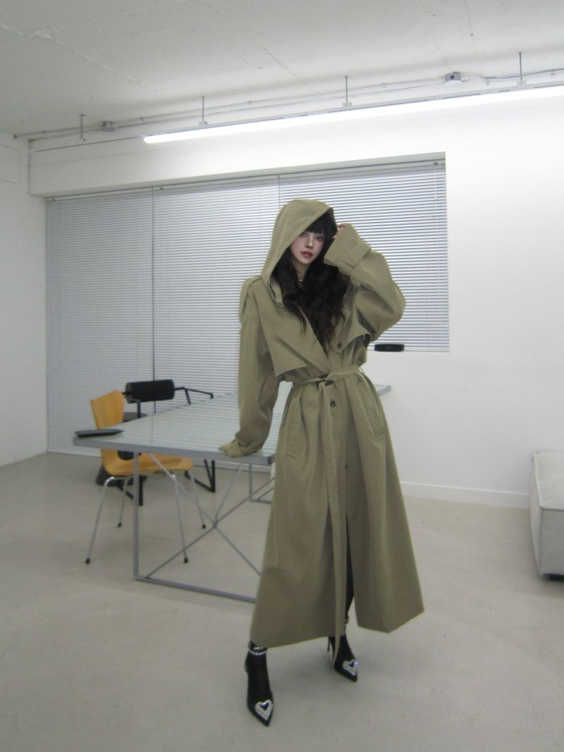 Maxi hood long trench