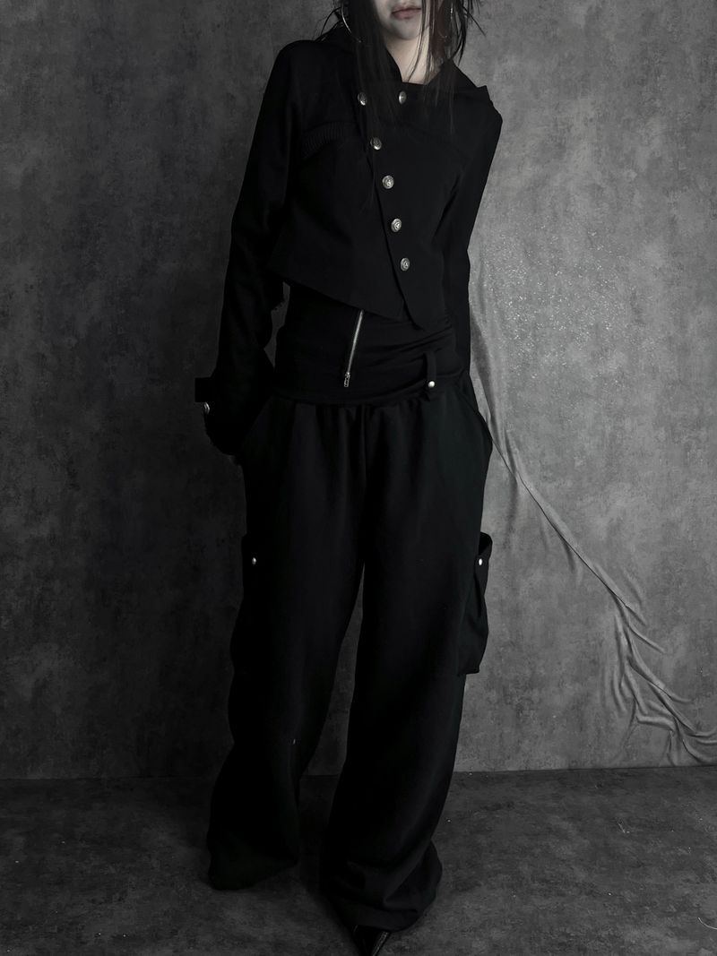 diagonal button color block jacket